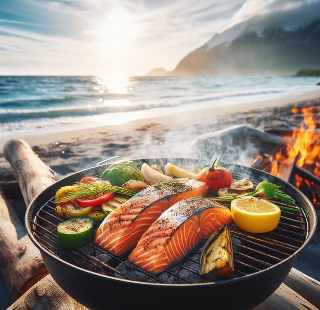 saumon sauvage grillé avec des légumes cuits à la vapeur menu déjeuner cétogène alimentation saine