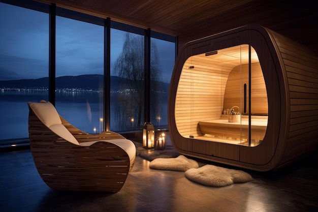 Photo un sauna en bois moderne et respectueux de l'environnement génère de l'air