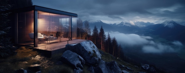 Sauna finlandaise en bois dans la montagne