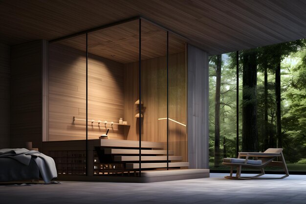 Photo un sauna moderne avec un diffuseur d'arômes mural orientable