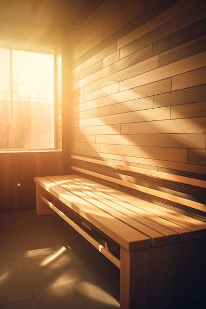 Sauna radieux Une évasion sereine avec des rayons de soleil et du bois chaud