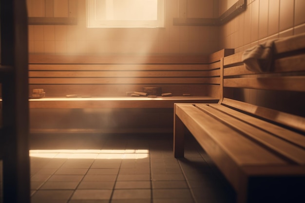 Sauna radieux Une évasion sereine avec des rayons de soleil et du bois chaud