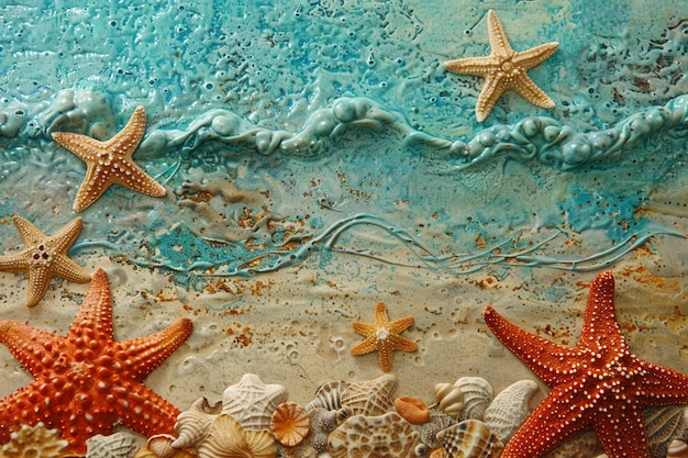 Photo saunter le long du rivage où les étoiles de mer créent un ai génératif