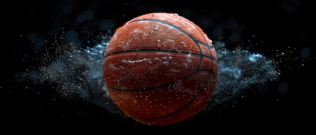 Le saut d'un ballon de basket est isolé sur un fond noir