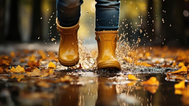 Photo saut dans les flaques d'eau