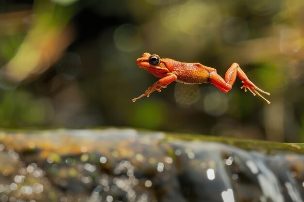 Le saut d'une grenouille planifiante Rhacophorus reinwardtii