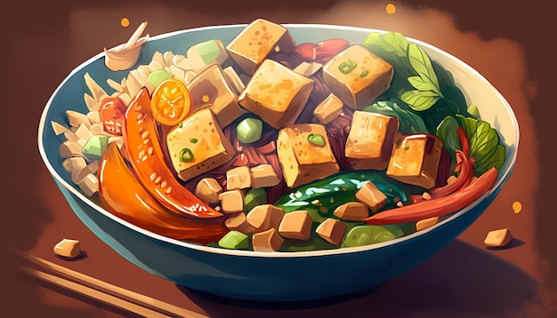 Sauté de légumes cuisine asiatique art numérique illustration IA générative