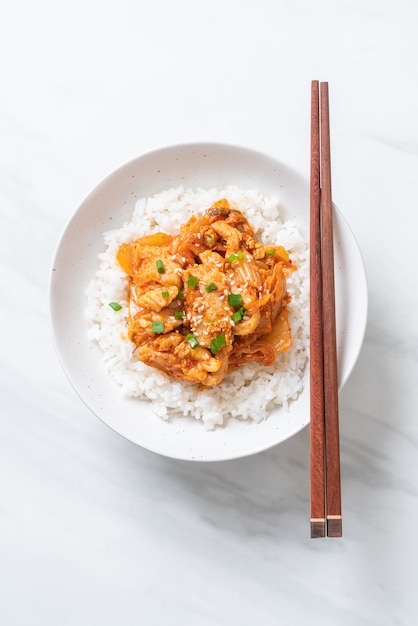 sauté de porc avec kimchi sur du riz