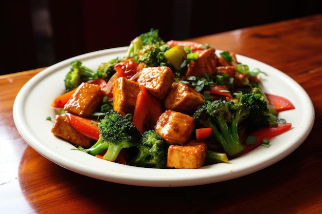 Sauté de tofu glacé au miel et légumes