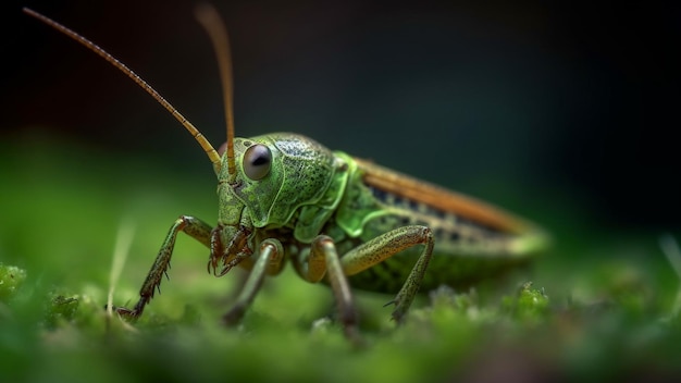 Photo une sauterelle est assise sur un tapis vert.