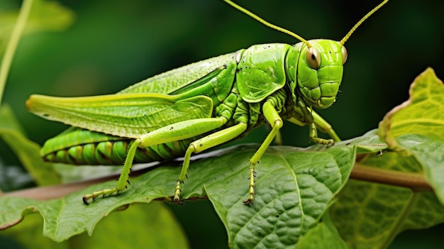 La sauterelle verte sur la feuille