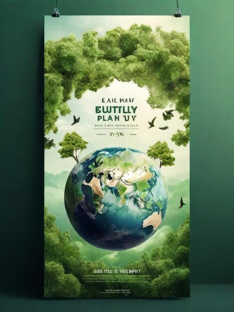 Sauver l'affiche de la Terre ou la carte ou l'invitation sur le modèle de conception de bannière pour la Journée internationale de la Terre avec la main tenant la planète Terre sur un fond floral vert Illustration vectorielle