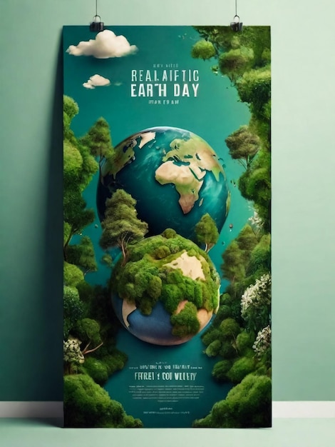 Sauver l'affiche de la Terre ou la carte ou l'invitation sur le modèle de conception de bannière pour la Journée internationale de la Terre avec la main tenant la planète Terre sur un fond floral vert Illustration vectorielle