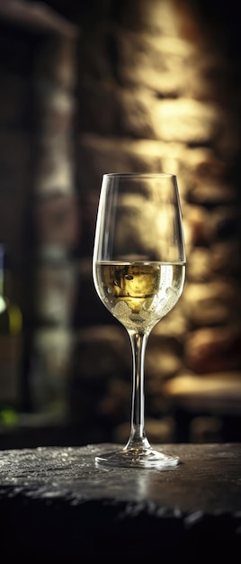 Sauvignon Blanc Wine On Stone Rustic Pub Mobile Wallpeper Postcard Generative AI