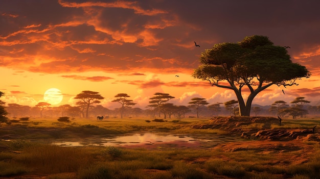 Savane africaine et animaux IA générative