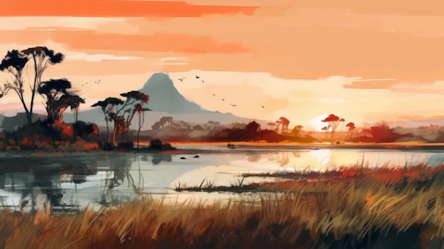 Savane de novembre à l'aquarelle