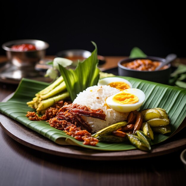 Photo les saveurs de la malaisie nasi lemak le plaisir des feuilles de banane