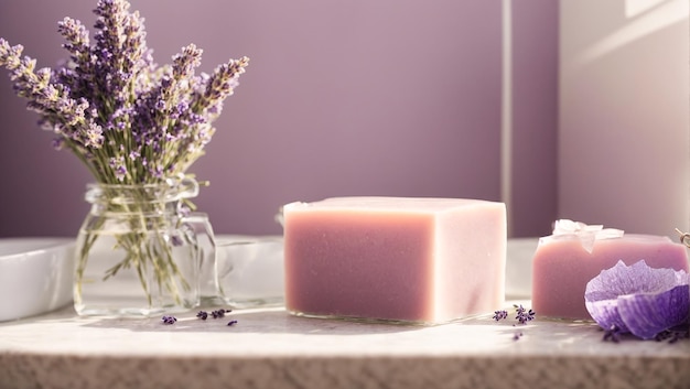 Savon cosmétique salle de bain à fleurs de lavande