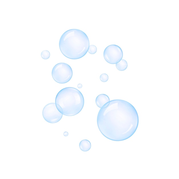 Savon transparent ou bulles d'eau sur fond blanc