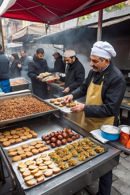 Photo savorer les délices de la rue d'istanbul sandwichs au poisson et châtaignes rôties le 26 avril 2018