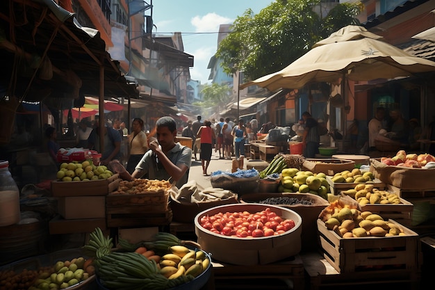 Savourer les traditions Explorer les vendeurs de tapioca pao de queijo et d'empada dans un marché animé