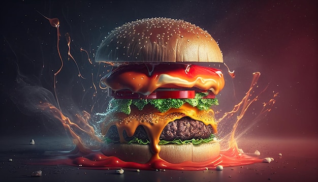 Savoureux délicieux burger illustration ai générative