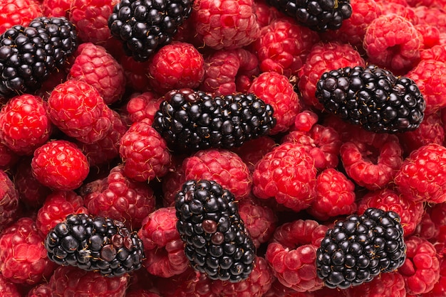 Savoureux fond de framboise et de mûre. Vue de dessus.