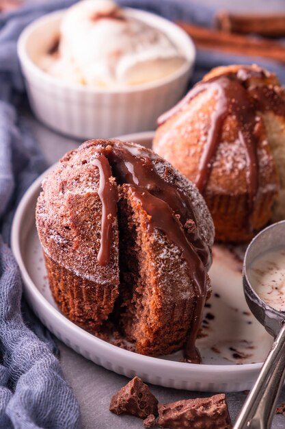 Savoureux gâteau au chocolat avec crème glacée.