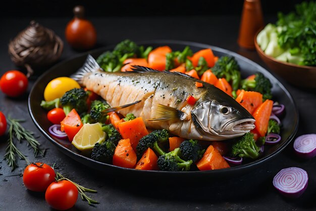 savoureux poisson cuit avec des légumes frais