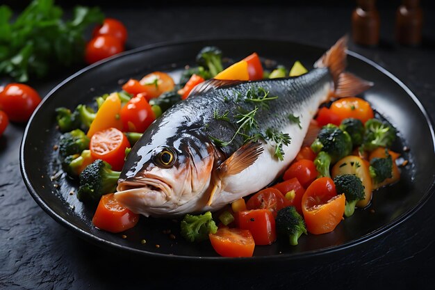 savoureux poisson cuit avec des légumes frais