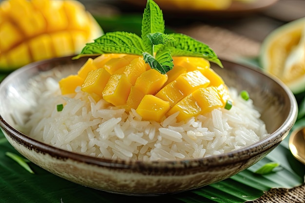 Savourez la délicieuse douceur du riz collant à la mangue, un dessert thaïlandais très apprécié qui captive les papilles