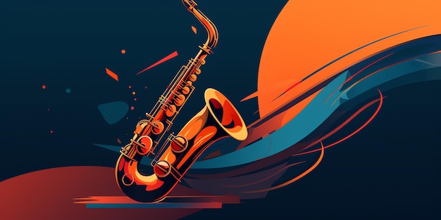 Un saxophone avec un fond coloré