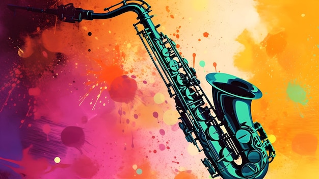 Un saxophone avec un fond coloré