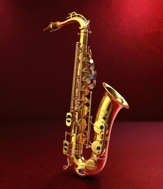 Saxophone instrument de musique sur fond rouge