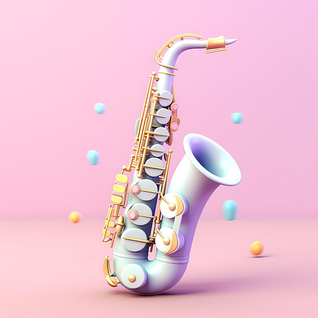 saxophone isométrique 3d couleurs pastel douces