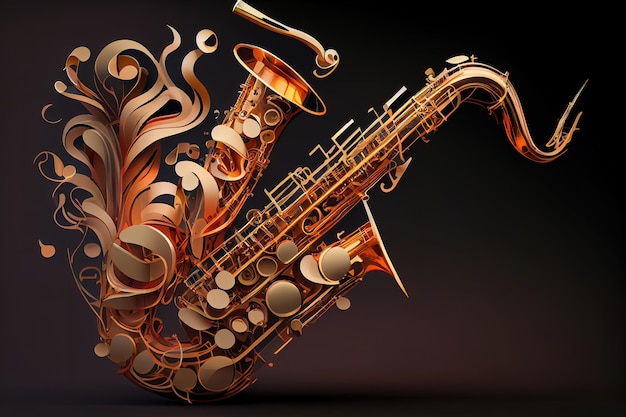 Saxophone musical composé de symboles musicaux Generative Ai