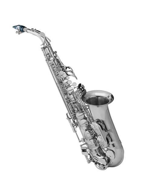 Saxophone ténor argent isolé sur blanc