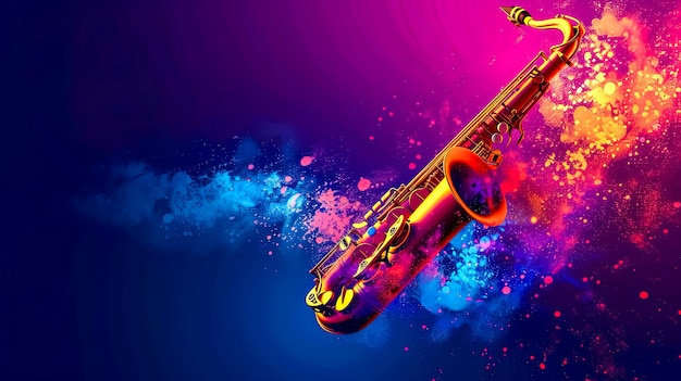 Un saxophone violet liquide dans un espace de copie du ciel sous-marin vibrant