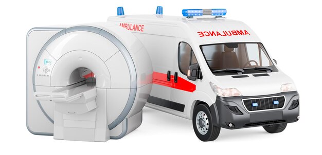 Scanner d'imagerie par résonance magnétique IRM avec rendu 3D de la camionnette d'ambulance