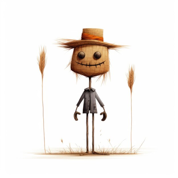 Photo scarecrow de ferme minimaliste sur bâton style de dessin de livre pour enfants