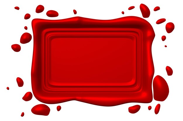 Sceau de cire rectangulaire rouge isolé sur fond blanc