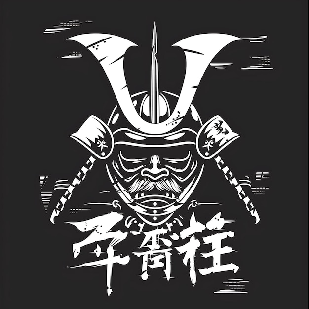 Le sceau du clan des nobles samouraïs avec le casque et l'épée des samouraïs pour le dessin de tatouage du logo de De Creative