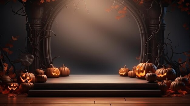 Photo scène 3d podium pour la présentation de votre produit avec décoration d'halloween thème d'arrière-plan