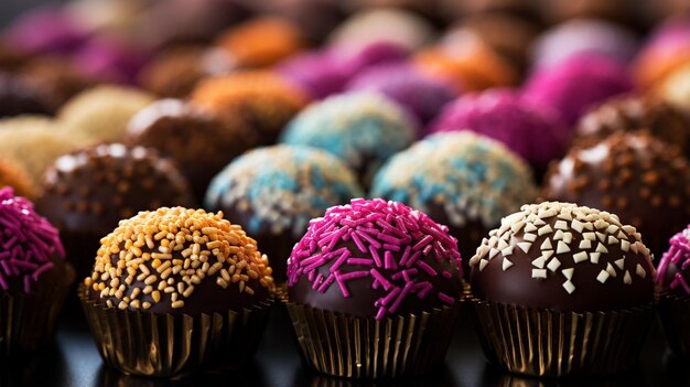 Photo une scène absolument irrésistible où une table déborde de brigadeiros de toutes sortes imaginables