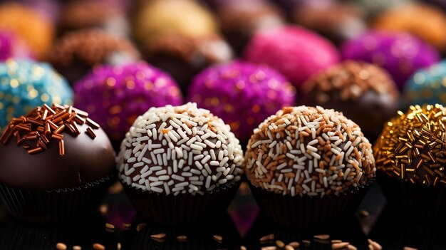 Photo une scène absolument irrésistible où une table déborde de brigadeiros de toutes sortes imaginables