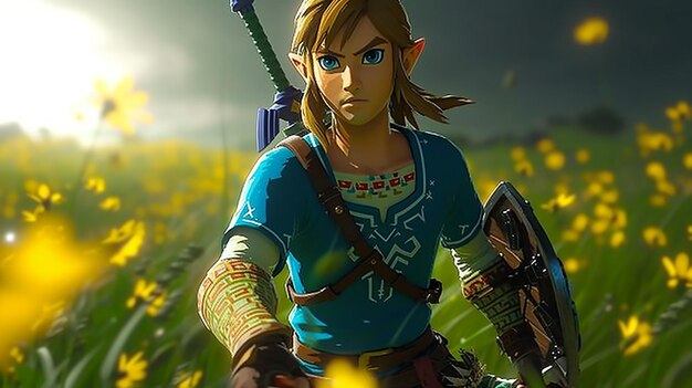 Une scène d'action rapide de Zelda Breath of the Wild, un jeu vidéo hyper réaliste.