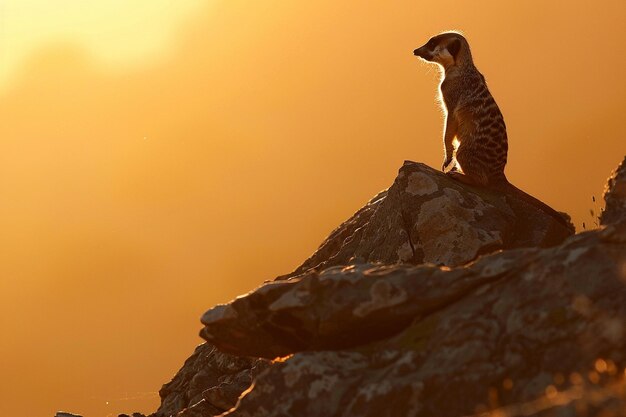 Une scène adorable d'une suricate perchée au sommet d'une roche générative ai