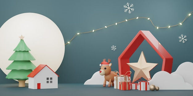 Scène d'affichage 3D pour la présentation de produits et de produits cosmétiques avec le concept de Noël et de bonne année