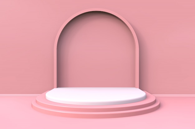 Photo scène d'affichage de produit rose minimal avec fond d'escalier - rendu 3d