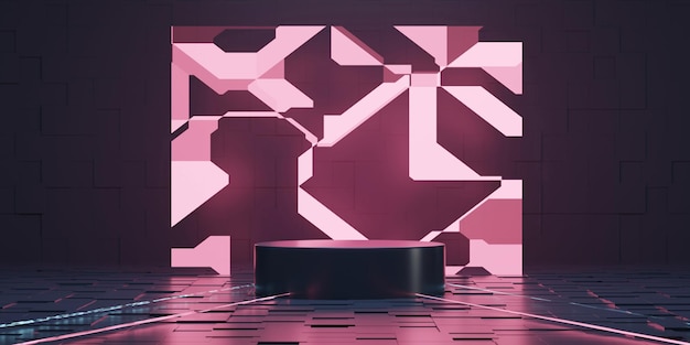 Scène d'affichage de studio de plate-forme de podium de rendu 3d avec scène de vitrine au néon rouge pour la présentation du produit